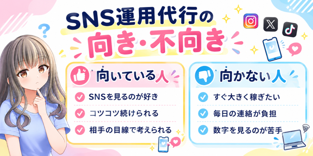 SNS運用代行に向いている人と向かない人の比較図