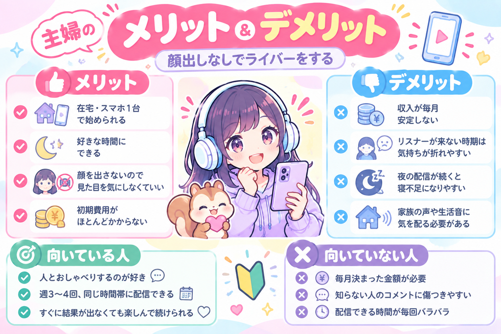 主婦が顔出しなしでライバーをするメリットとデメリット